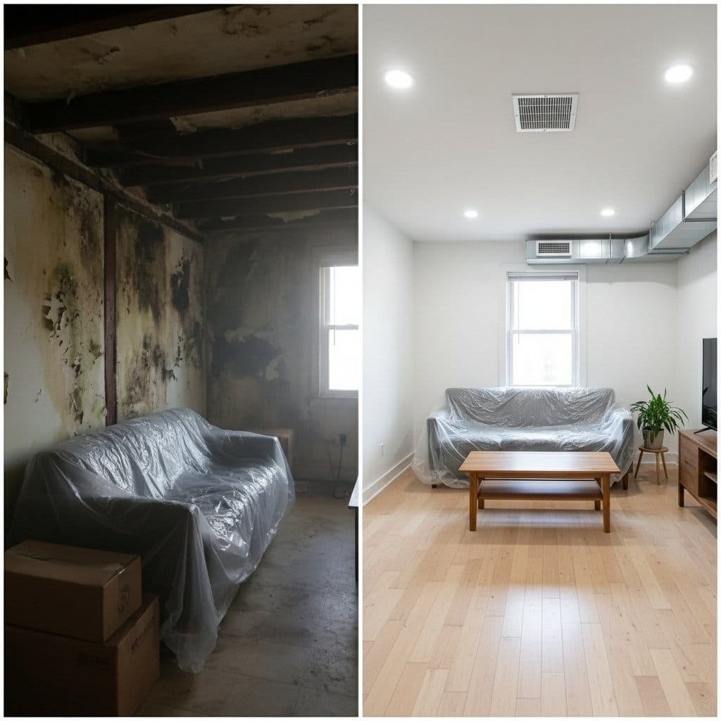 Mold Testing & Lab Reporting before and after in living room, Ridgewood NJ