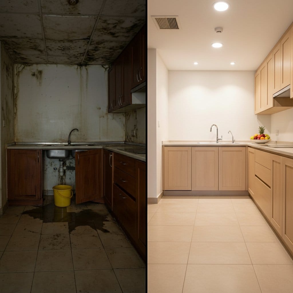 Basement & Foundation Mold Removal restoration β home kitchen of two-story residence in Ridgewood, NJ