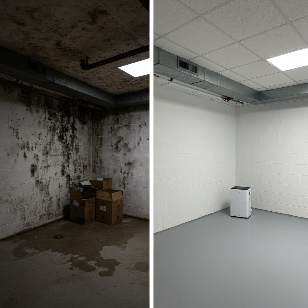 Ridgewood Mold Removal residential basement restoration before and after in Ridgewood