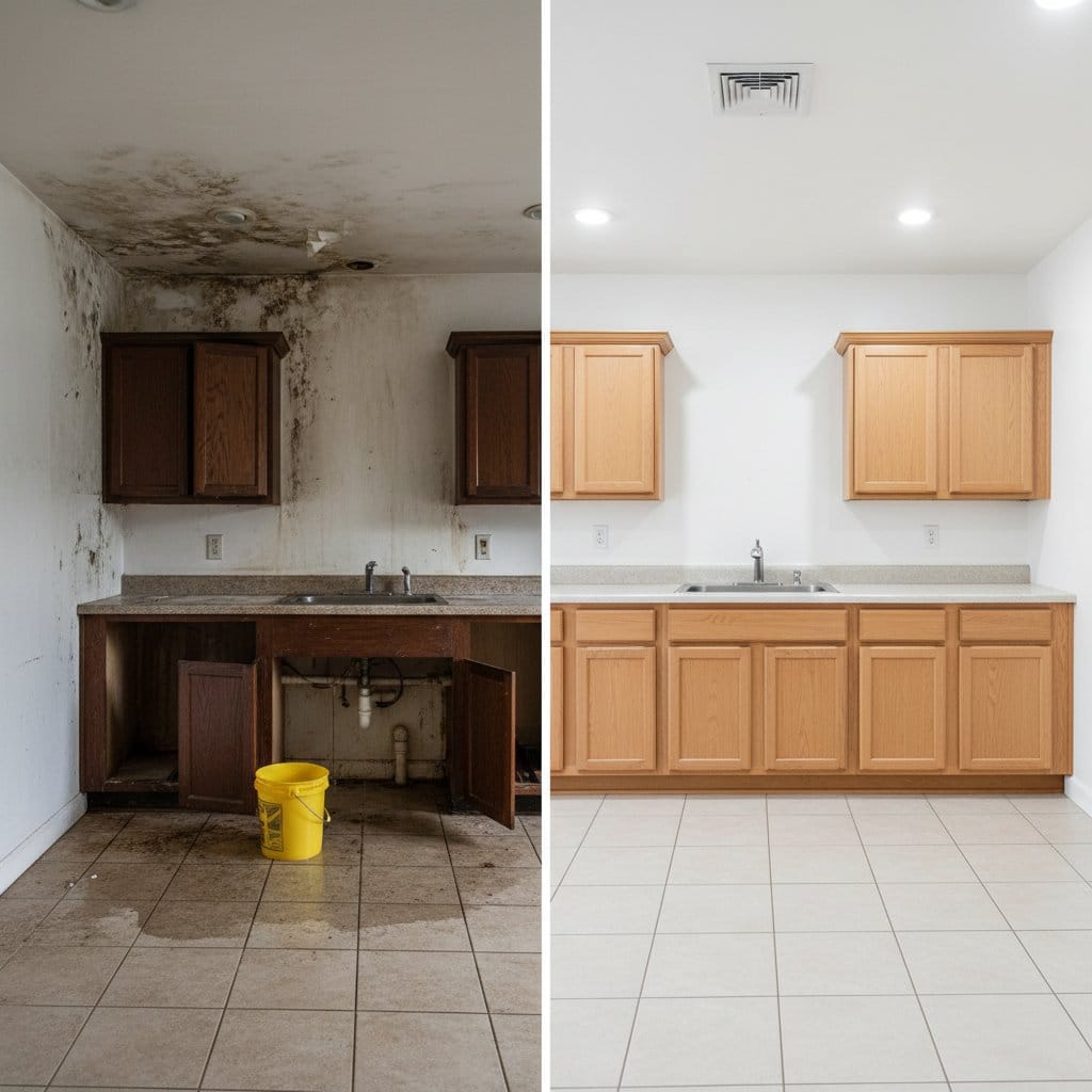 Ridgewood Mold Removal home kitchen restoration before and after in Ridgewood