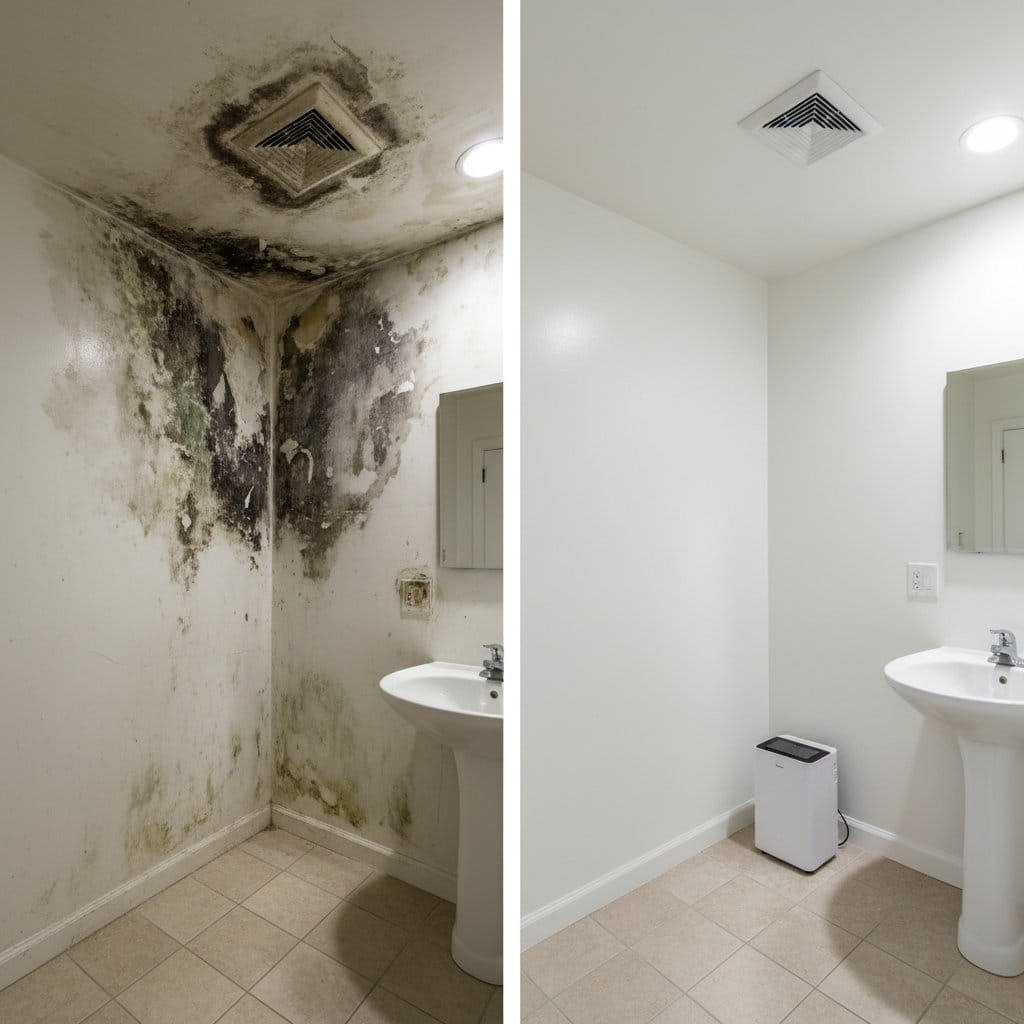 Ridgewood Mold Removal bathroom restoration before and after in Ridgewood